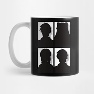 All Main Characters from More than a married couple, but not lovers or Fuufu Ijou, Koibito Miman: Akari Watanabe, Shiori Sakurazaka, Jirou Yakuin and Minami Tenjin in Black and White Silhouette Design Mug